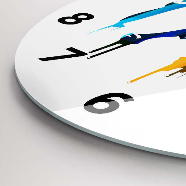 Round glass wall clock Colorful painted elephant