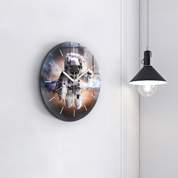 Round glass wall clock Astronaut in space