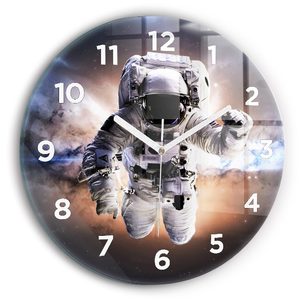 Round glass wall clock Astronaut in space