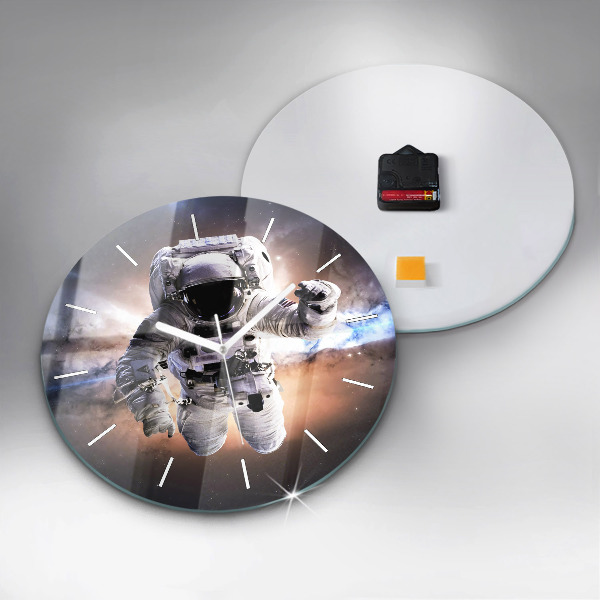 Round glass wall clock Astronaut in space