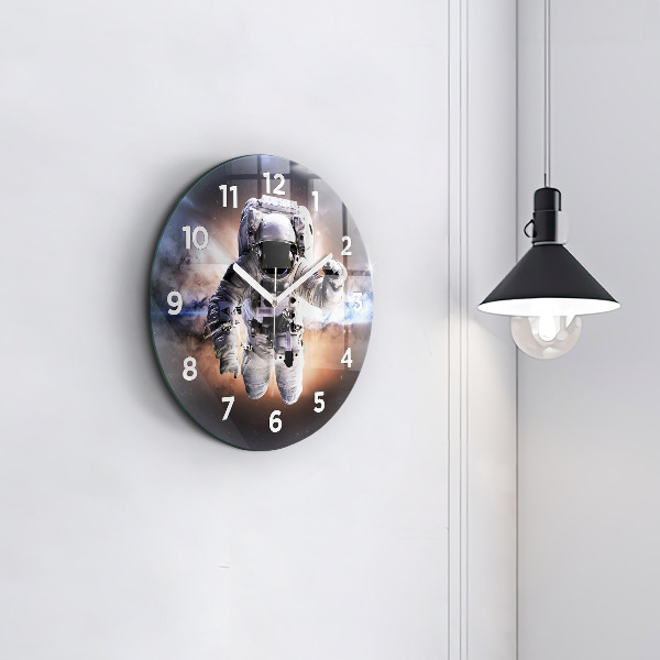 Round glass wall clock Astronaut in space