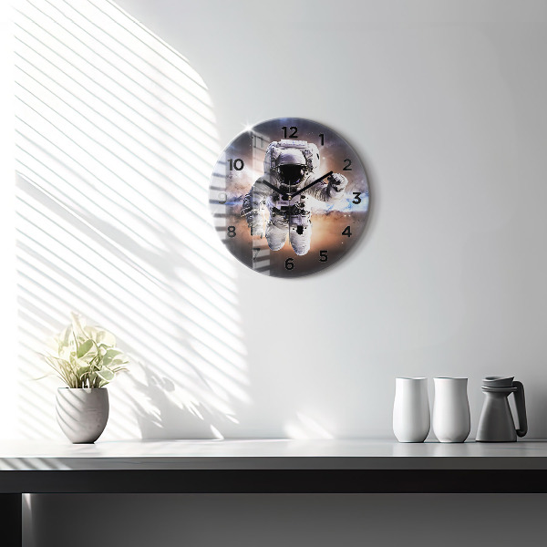 Round glass wall clock Astronaut in space