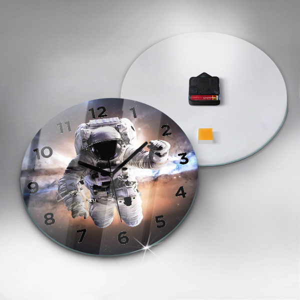 Round glass wall clock Astronaut in space