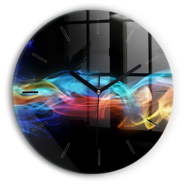 Round glass wall clock Abstract colorful lines