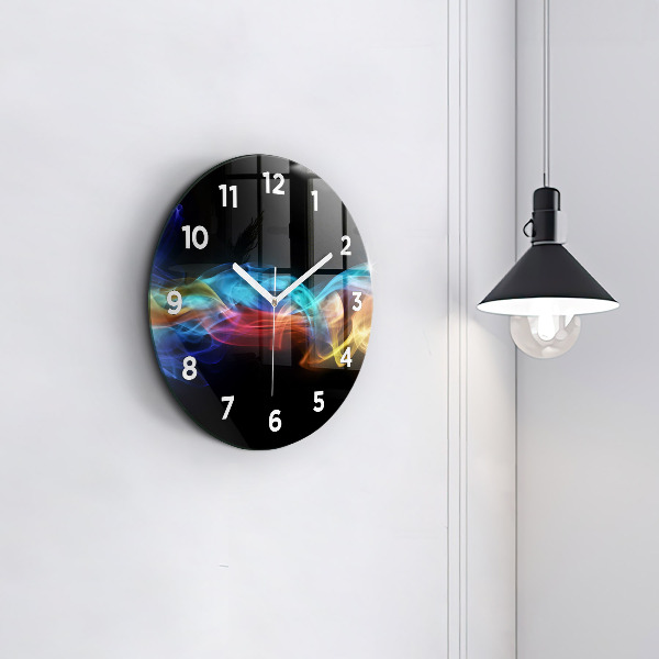 Round glass wall clock Abstract colorful lines