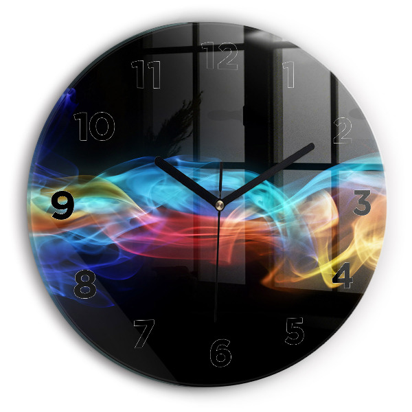 Round glass wall clock Abstract colorful lines