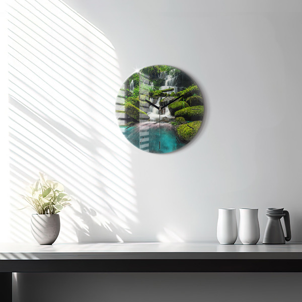 Round glass wall clock Waterfall Thailand