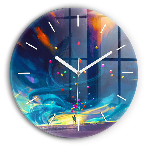 Round glass wall clock Baby and balloons