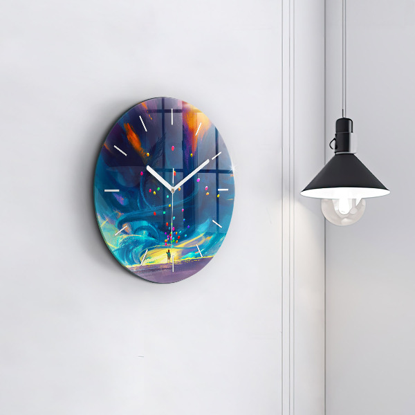 Round glass wall clock Baby and balloons