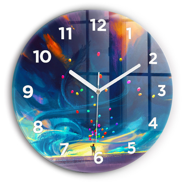 Round glass wall clock Baby and balloons