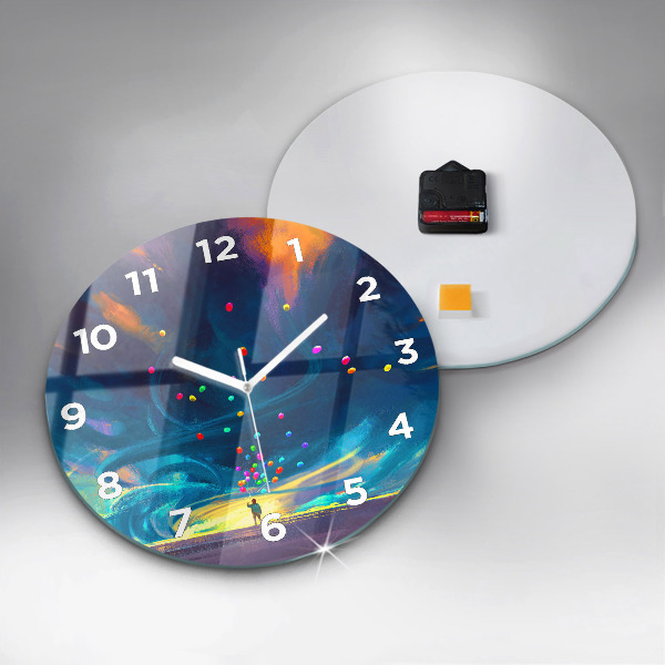 Round glass wall clock Baby and balloons