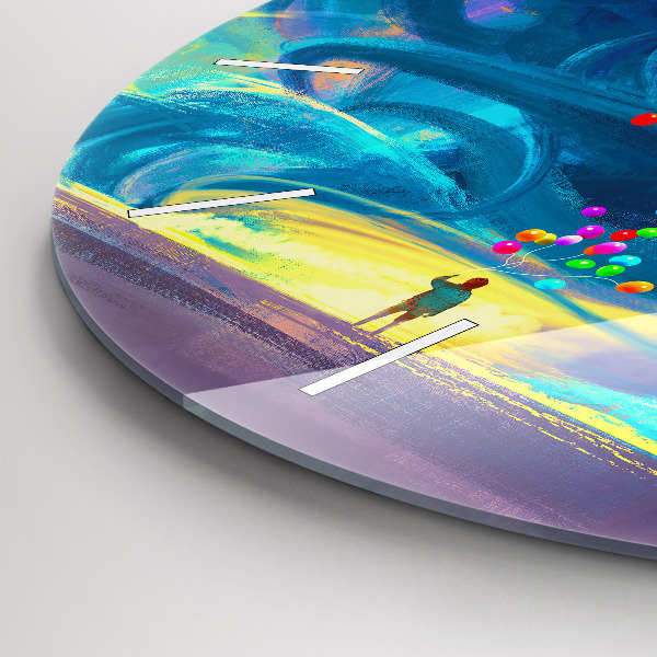 Round glass wall clock Baby and balloons