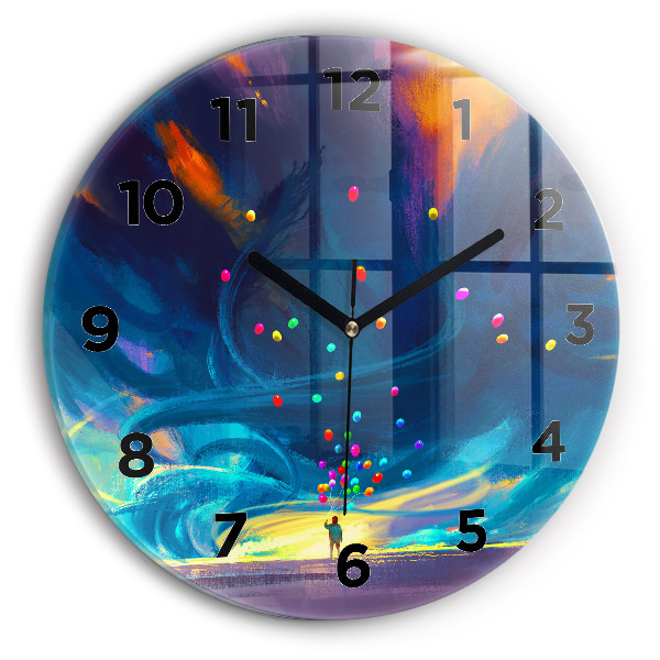 Round glass wall clock Baby and balloons