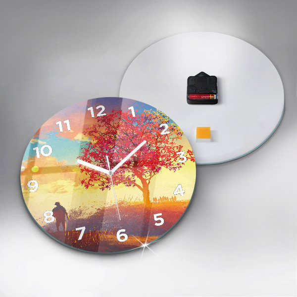 Round glass wall clock Autumn Landscape