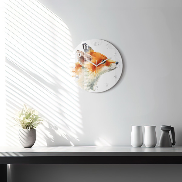 Round glass wall clock Watercolor young fox