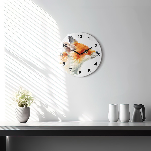 Round glass wall clock Watercolor young fox