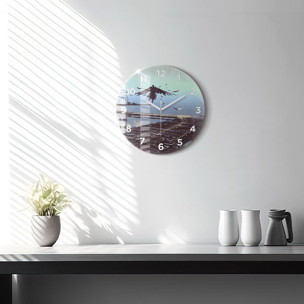 Round glass wall clock Angel, Bridge and Bicycle