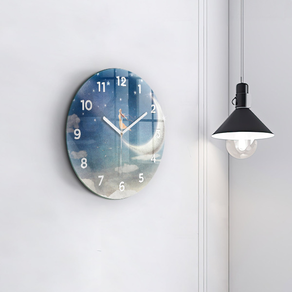 Round glass wall clock Girl on the moon