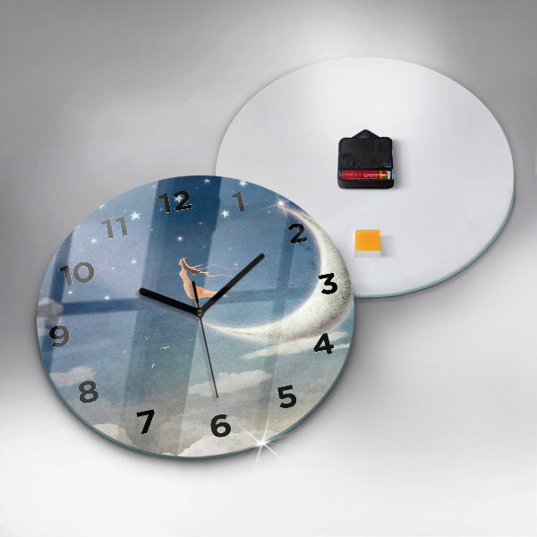 Round glass wall clock Girl on the moon
