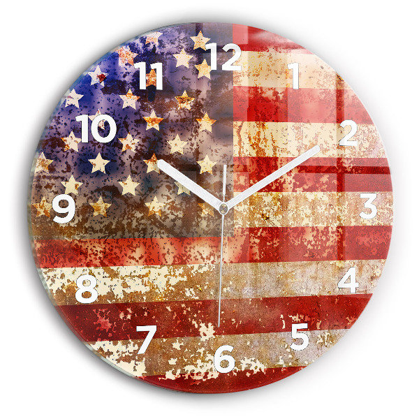 Round glass wall clock Vintage USA Flag