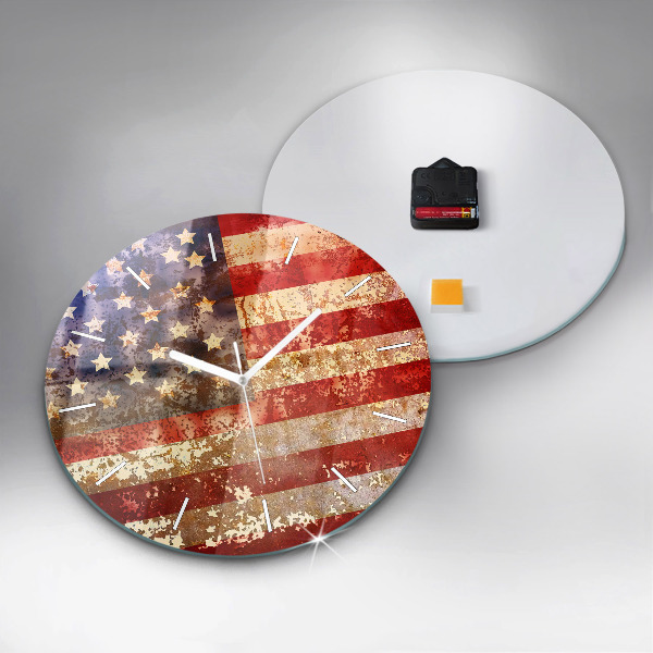 Round glass wall clock Vintage USA Flag