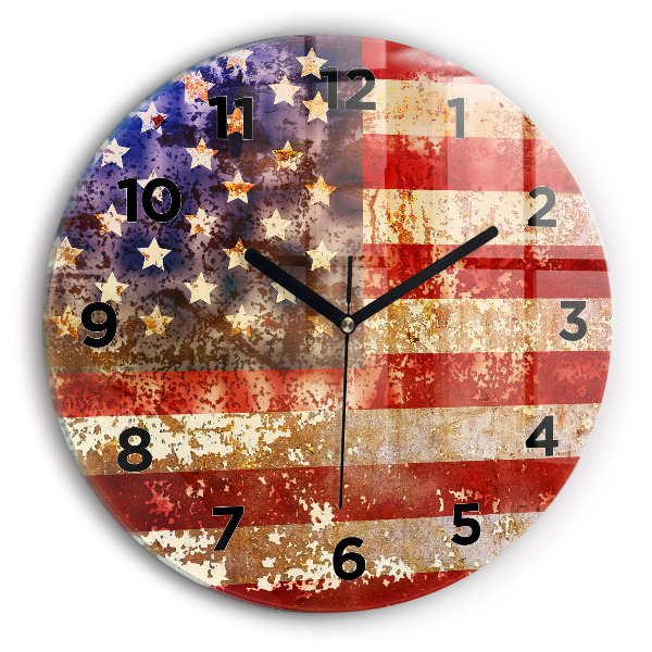 Round glass wall clock Vintage USA Flag