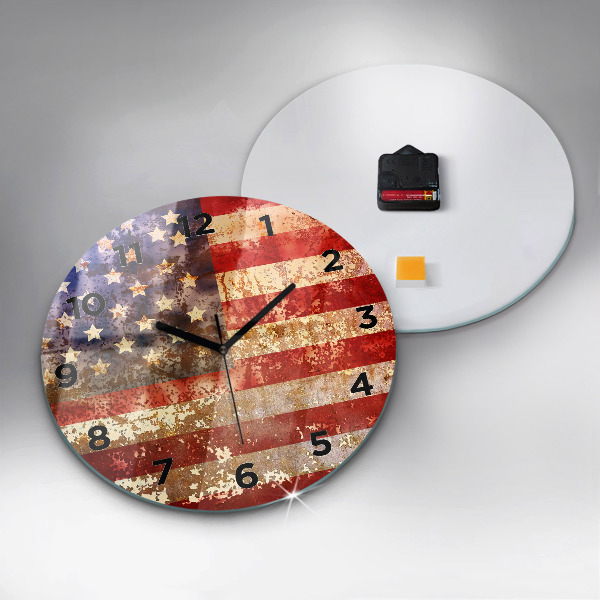 Round glass wall clock Vintage USA Flag