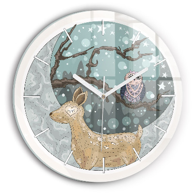 Round glass wall clock Nocturnal Animals and the Moon