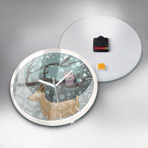 Round glass wall clock Nocturnal Animals and the Moon
