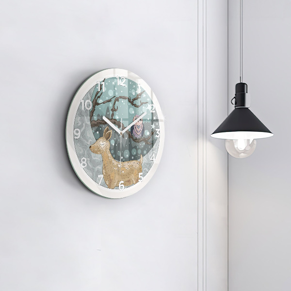 Round glass wall clock Nocturnal Animals and the Moon