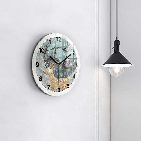 Round glass wall clock Nocturnal Animals and the Moon