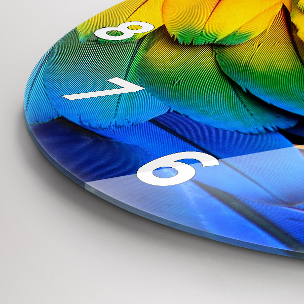 Round glass wall clock Colorful bird wings
