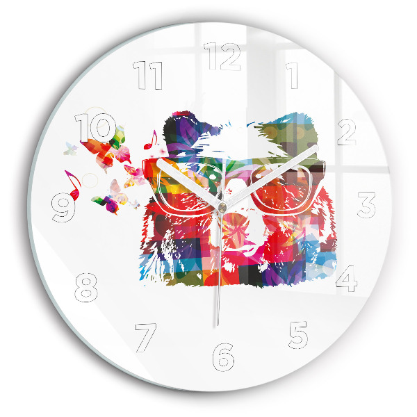 Round glass wall clock Bear Head
