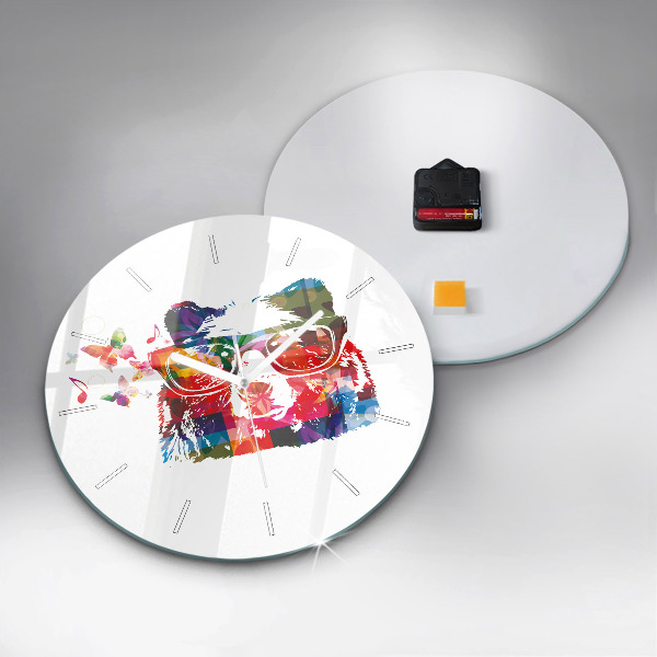 Round glass wall clock Bear Head