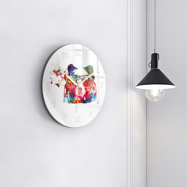 Round glass wall clock Bear Head