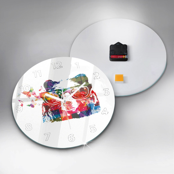 Round glass wall clock Bear Head