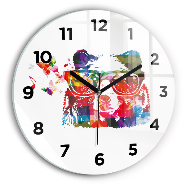 Round glass wall clock Bear Head