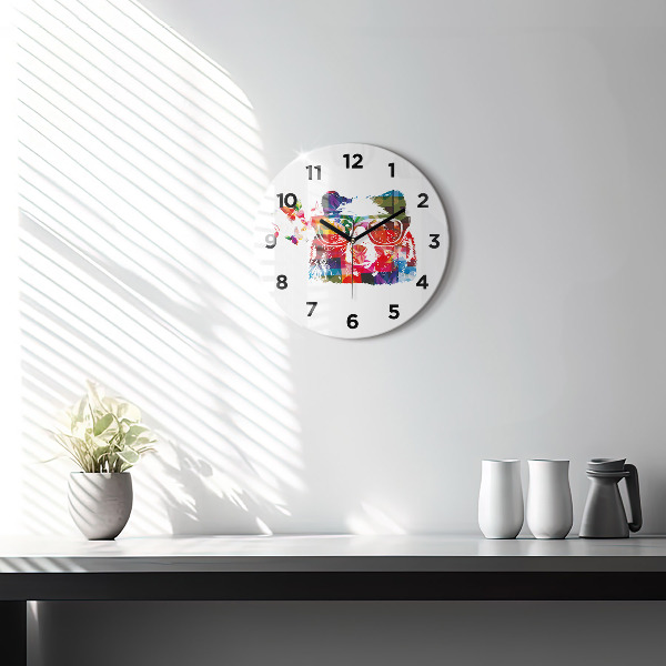Round glass wall clock Bear Head