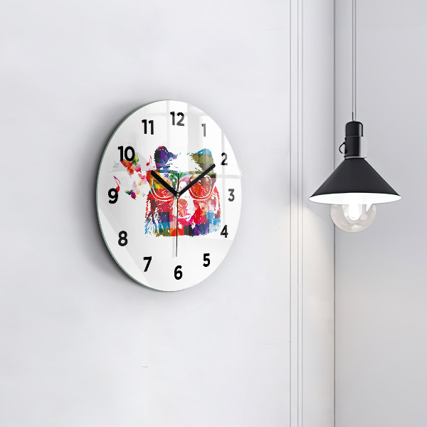 Round glass wall clock Bear Head
