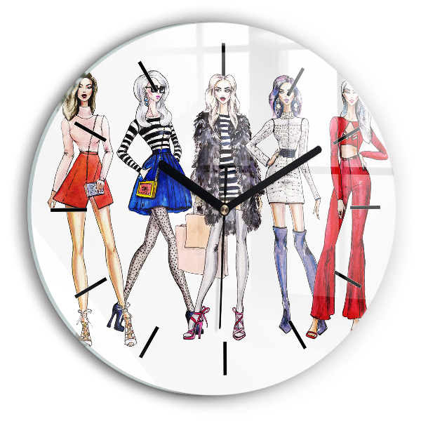 Round glass wall clock Fashionable girls