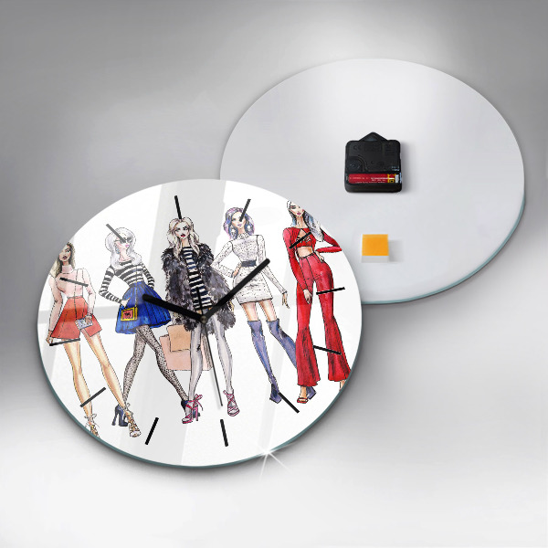 Round glass wall clock Fashionable girls