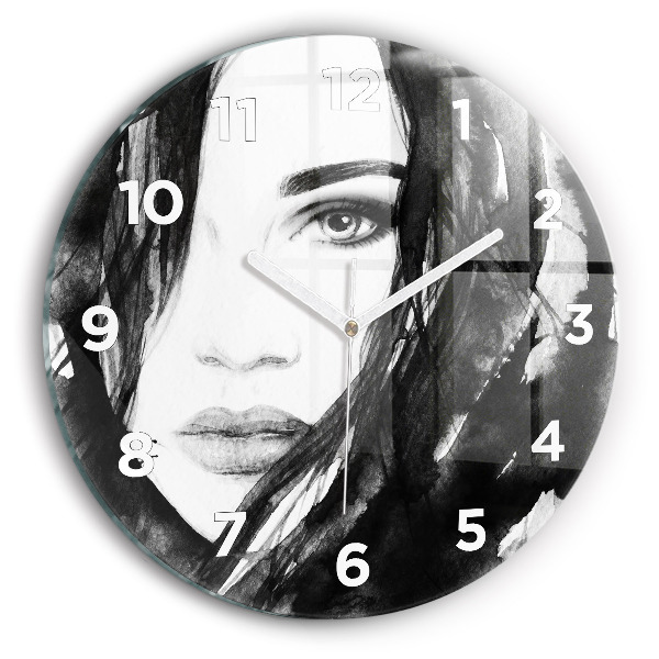 Round glass wall clock Portrait of a woman