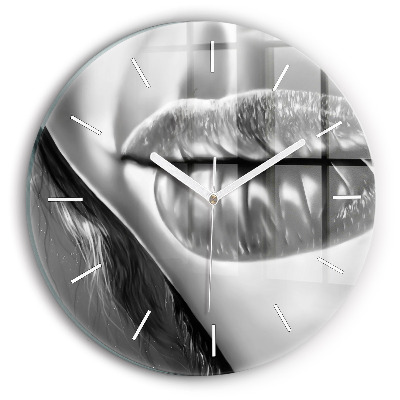 Round glass wall clock Woman's lips