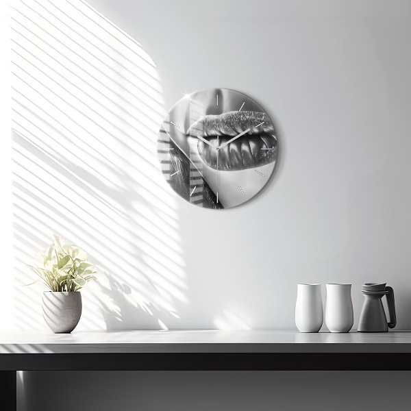 Round glass wall clock Woman's lips
