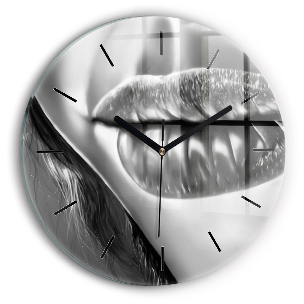 Round glass wall clock Woman's lips