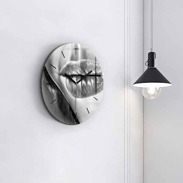 Round glass wall clock Woman's lips