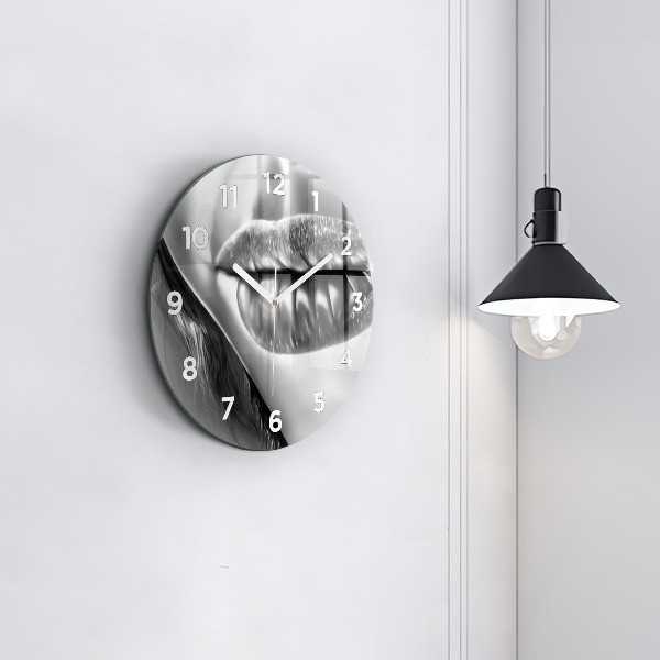Round glass wall clock Woman's lips