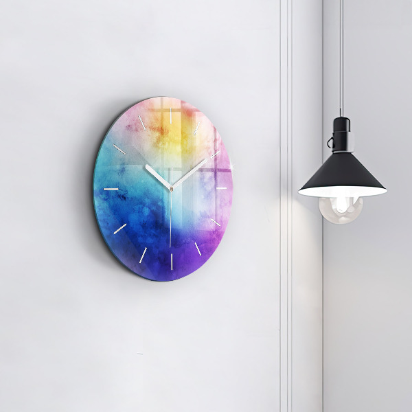Round glass wall clock Colored Spots