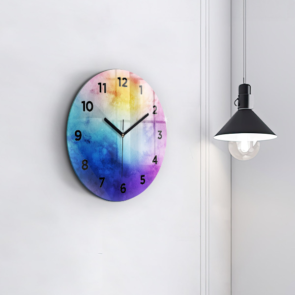 Round glass wall clock Colored Spots