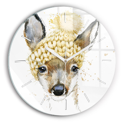 Round glass wall clock A deer